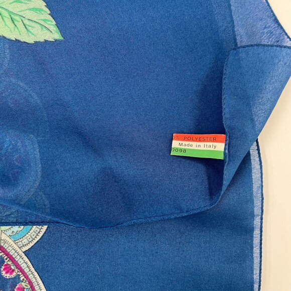 Vintage Italian Scarf | Blue Roses and Paisley Shawl | Made in Italy - Picture 6 of 7